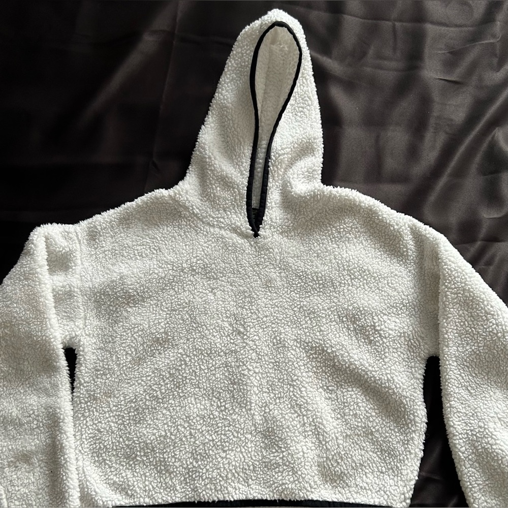 Fluffy white and black cropped hoodie